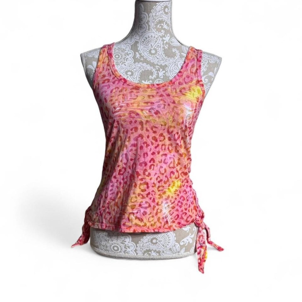 Y2K OP Leopard Print Side Tie Tank Size Small Lisa Frank Vibes Colorful Vibrant